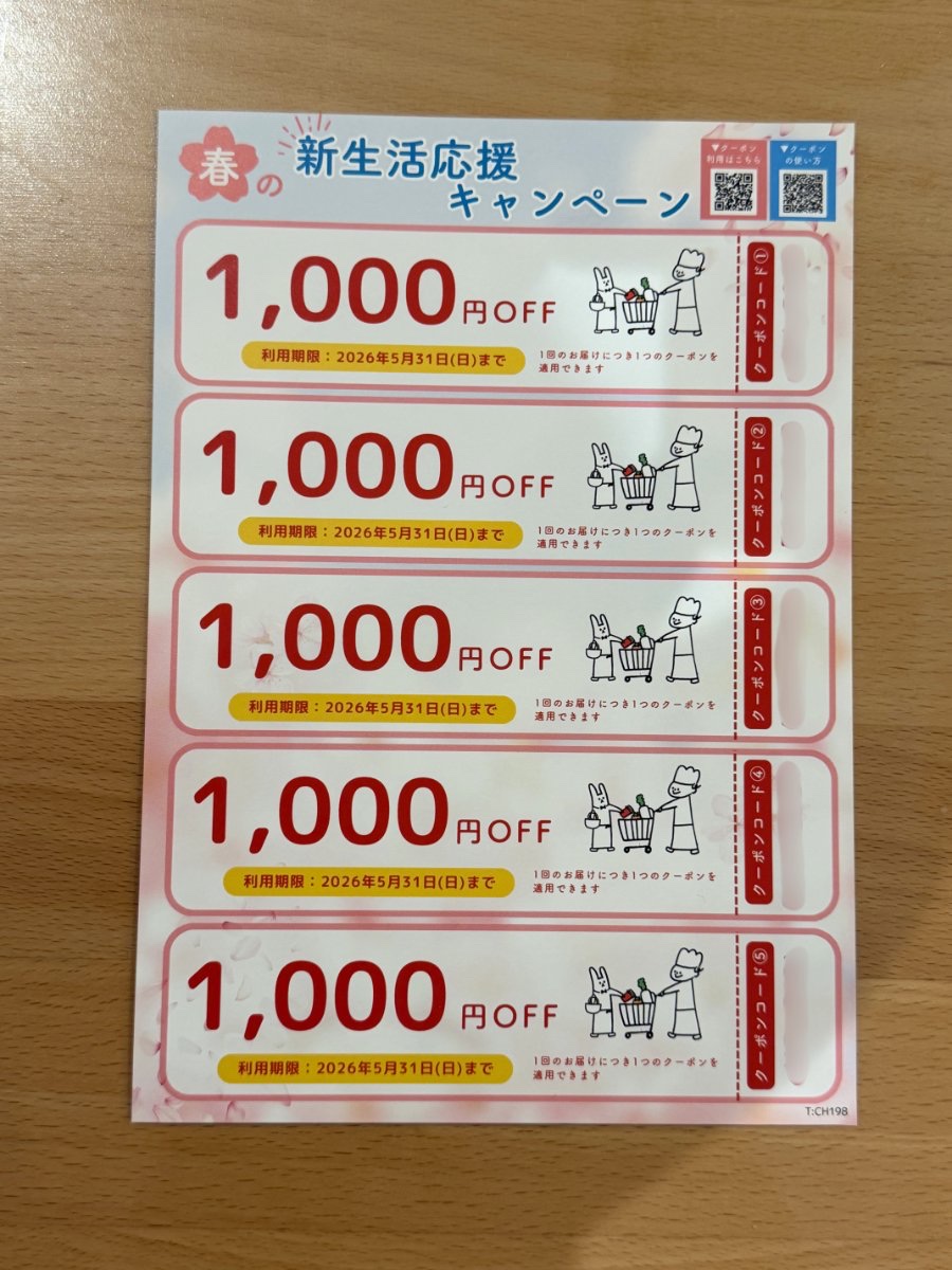 スターターキット便で別途届いた1,000円OFFクーポン5枚